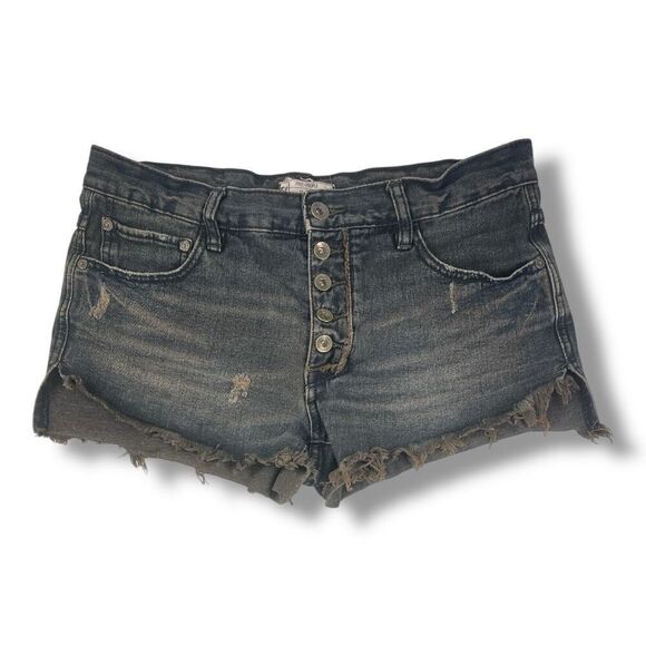 Free People Button Fly Black Distressed Shorts Size 27 - Picture 1 of 6